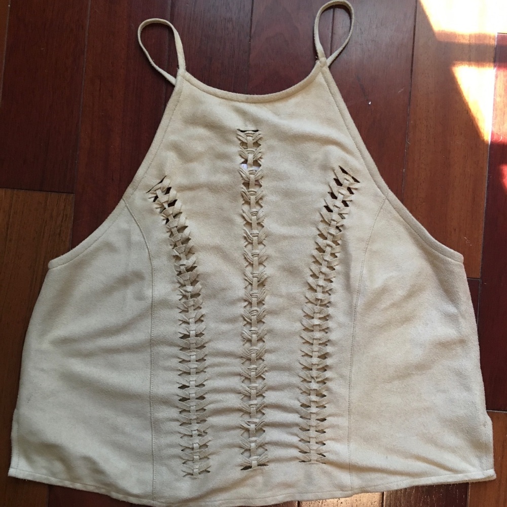 Henrigirl Spaghetti Strap Suede Crop Top